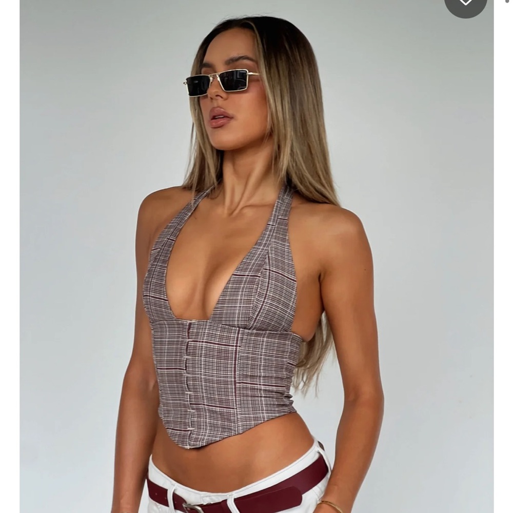 NWT White Fox Throw It Away Bustier Mocha Check